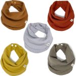 Kishu Baby Indi GOTS Organic Infinity Scarf Bib Set - 4-Way Reversible, 8 Layer Muslin Drool Bibs